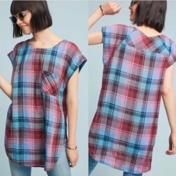 Anthropologie AKEMI + KIN Plaid Sparkle Tunic - Picture 1 of 4